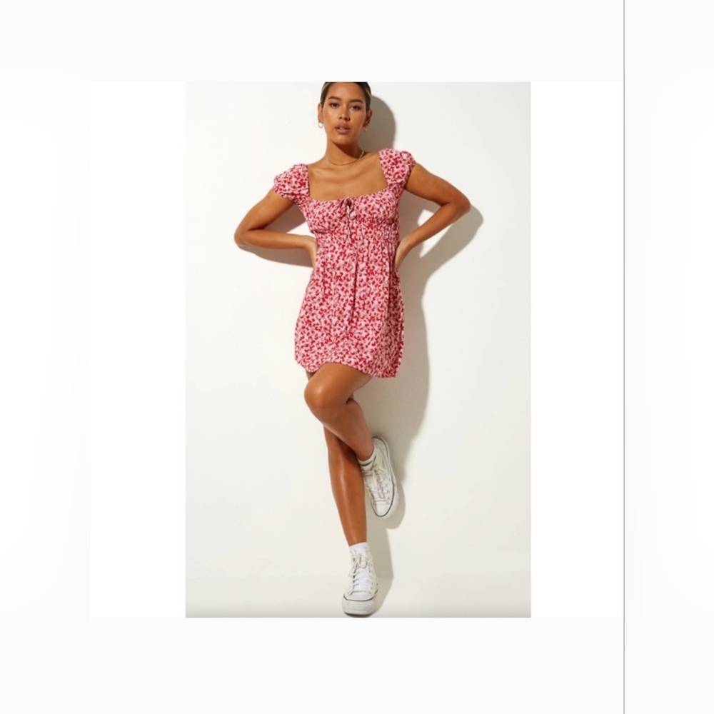 Motel Rocks Galova Mini Dress Womens Medium Ditsy Butterfly Pink Red Short New - Picture 3 of 5
